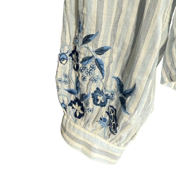 Anthropologie Pilcro Striped Floral Embroidered Blouse Top Medium Blue White - Picture 6 of 14